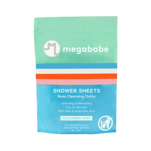 Megababe Cucumber Mint Shower Sheets | Summer and Hot Weather Essential | Individually Wrapped Body Cleansing Cloths | 10 Wipes (Pack of 1) - size: 10 Count (Pack of 1)