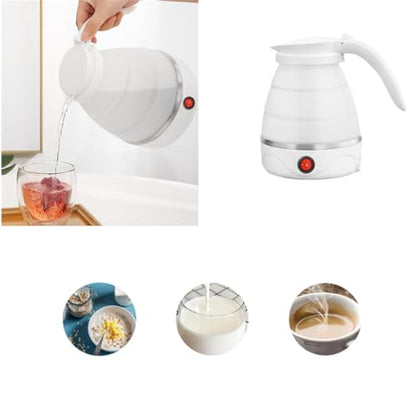 Travel Collapsible Electric Kettle, Silicone Collapsible Heating Water Boiler, Portable Tea Kettle for Coffee Fast Water Boiling Pot with Separable Power Cord 110V (White)
