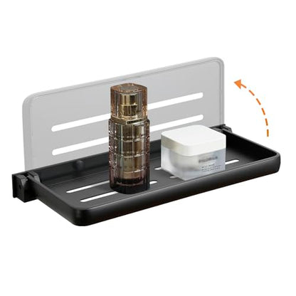 RV Fold-Down Wall Shelf - 12 Inch Space Saving Small Folding Shelf | Wall Mount Storage for RV, Laundry Room, Bathroom, Kitchen | Waterproof Rustproof Aluminum (Black)