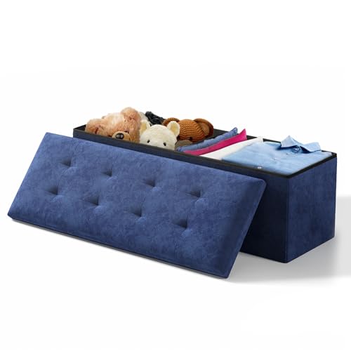Storage Ottoman Bench, 43 Inch Ottoman Foot Rest, End of Bed Bench, Storage Chest for Living Room, Bedroom, Entryway, Navy Blue - color: Navy Blue, size: 15"D x 43"W x 15"H