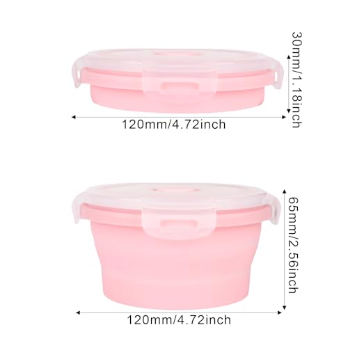 2pcs Collapsible Dog Bowls, Silicone Food & Water Travel Bowl with Lid Portable Expandable Pet Feeding & Drinking Cup/Saucer for Walking, Kennels, and Camping 350ml (Pink) - color: Pink