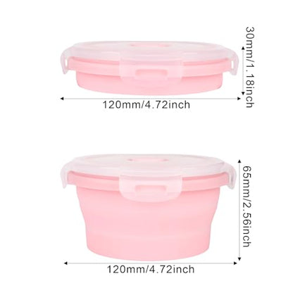 2pcs Collapsible Dog Bowls, Silicone Food & Water Travel Bowl with Lid Portable Expandable Pet Feeding & Drinking Cup/Saucer for Walking, Kennels, and Camping 350ml (Pink) - color: Pink