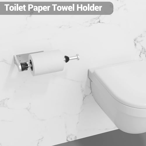 Paper Towel Holder Under Cabinet with Damping Effect, Single-Hand Operable Wall Mount Paper Towel Holder for Kitchen/Bathroom, Under Counter Self-Adhesive/Drilled Kitchen Towel Holder - color: Silver