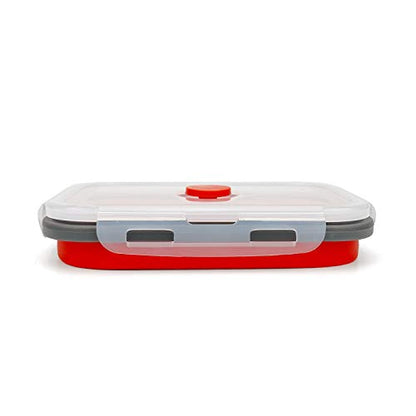 CARTINTS Set of 3 Collapsible Food Storage Containers with Lids, Collapsible Silicone Bowls, Silicone Lunch Containers, For Meal Prep, Camping, Travel, Microwave and Freezer Safe,500ml,Red - color: red