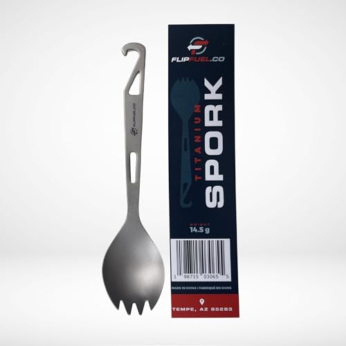 FlipFuel Titanium Spork – Ultralight Backpacking & Camping Utensil, Reusable Travel & EDC Spork with Multi-Function Hook