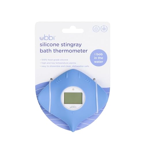 Ubbi Stingray Baby Bath Thermometer for Newborns and Infants, Accurate and Instant High and Low Digital Reads, Floating Silicone Safety Thermometer, Newborn Registry Must Haves, Blue - style: Bath Thermometer