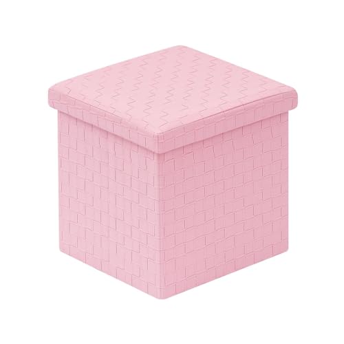 B FSOBEIIALEO Storage Ottoman, Faux Leather Footrest Seat, Ottoman with Storage Cube, Storage Box 15"x15"x15" (Pink, Medium) - color: Pink, size: Medium