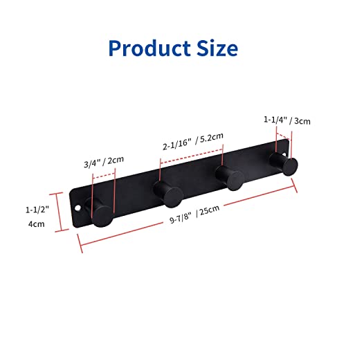 Small Coat Rack Wall Mounted, Black Coat Hooks Adhesive & Screw in, Stainless Steel Wall Hooks for Hanging Hat Towels Clothes, Metal Hook Rail with 4 Round Hangers - color: Black, size: 4 Hooks