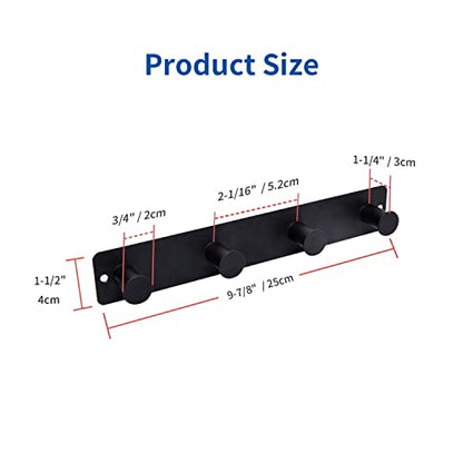 Small Coat Rack Wall Mounted, Black Coat Hooks Adhesive & Screw in, Stainless Steel Wall Hooks for Hanging Hat Towels Clothes, Metal Hook Rail with 4 Round Hangers - color: Black, size: 4 Hooks