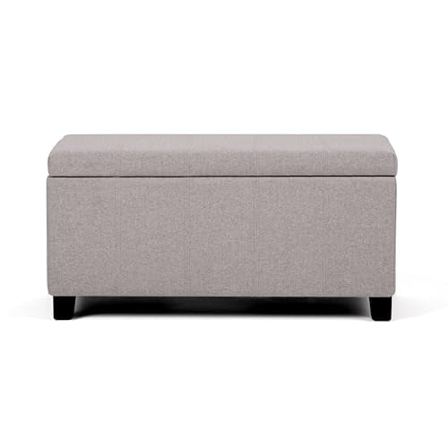 SIMPLIHOME Dover Storage Ottoman Bench - 36 inch Wide Upholstered Linen Look Fabric Rectangular Lift-Top Ottoman in Cloud Grey, Contemporary Bench for Living Room with Safety Hinges - color: Cloud Grey