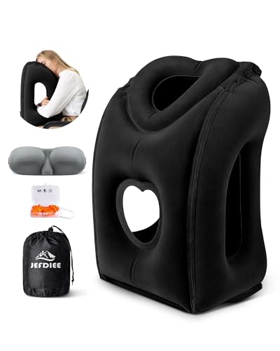 Travel Pillow,Inflatable Airplane Pillow for Sleeping to Avoid Neck and Shoulder Pain,Supports Head and Chin Used for Airplane,Car,Bus and Office - color: Black(upgraded)