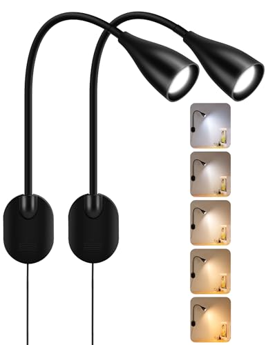 2 Pack LED Wall Mounted Bedside Reading Light, 3 Color Modes,10 Brightness Dimmable, USB Charging Port, Memory Timer Adhesive Wall Light Night Lamp for Books in Bed, Eye-Caring Bedroom Lighting Black - color: Black 2 Pack