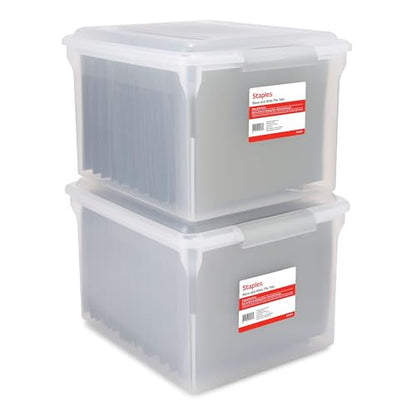 STAPLES Store & Slide Plastic File Box Latching, Letter/Legal Size, Clear, 2/Pack - color: Clear, size: 2 Pack, style: Box (Latch Lid)