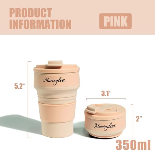 12oz Collapsible Water Bottles, Silicone Foldable Portable Travel Water Bottle, Folding Lightweight Reusable Leakproof for Traveling Camping Hiking Cycling Yoga Sports Pink - color: Pink
