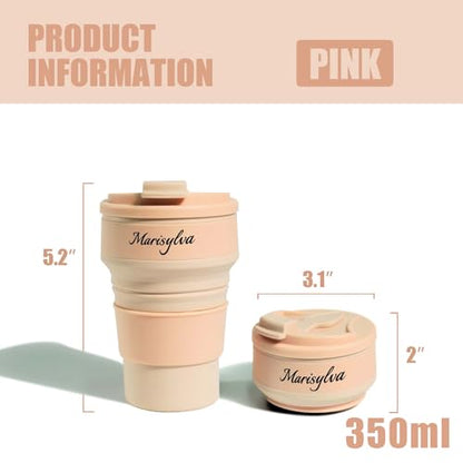 12oz Collapsible Water Bottles, Silicone Foldable Portable Travel Water Bottle, Folding Lightweight Reusable Leakproof for Traveling Camping Hiking Cycling Yoga Sports Pink - color: Pink