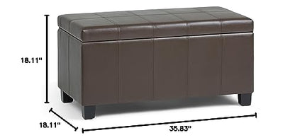 SIMPLIHOME Dover Storage Ottoman Bench - 36 inch Wide Upholstered Vegan Leather Rectangular Lift-Top Ottoman in Chocolate Brown, Contemporary Bench for Living Room with Safety Hinges - color: Chocolate Brown