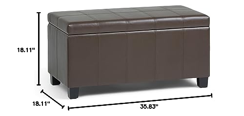 SIMPLIHOME Dover Storage Ottoman Bench - 36 inch Wide Upholstered Vegan Leather Rectangular Lift-Top Ottoman in Chocolate Brown, Contemporary Bench for Living Room with Safety Hinges - color: Chocolate Brown