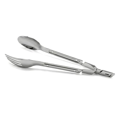 3-in-1 Camping Utensil Set with Spoon, Fork, Stainless Steel Utensil Set,combining a spoon and fork into portable cooking tongs.Lightweight suitable for campers, hikers, and explorers (1PK) - size: 1PK