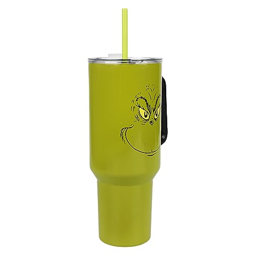 Bioworld Grinch Grinning Face 40 Oz Green Stainless Steel Tumbler With Handle - color: Grinch Grinning Face
