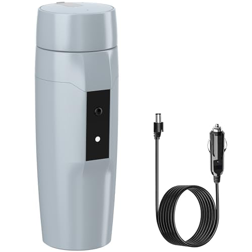 Portable 12V Car Kettle Boiler, Small Electric Travel Kettle, 80W Fast Water Heater, Mini Electric Tea Coffee Mug for Car, Automatic Shut-Off & Restart, Special Power Cord for Car Cigarette Lighters - color: Gray 12V/350ml