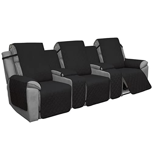 Easy-Going Recliner Sofa Cover with Console, Reversible Couch Cover for Living Room, Split Sofa Cover for Each Seat with Elastic Straps for Kids, Dogs, Pets (3 Seater, Black/Beige) - color: Black/Beige, size: Recliner Sofa