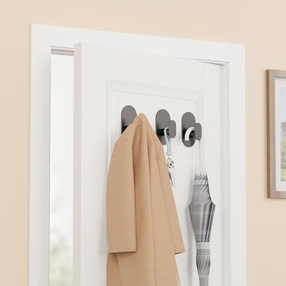 Aikzik Adhesive Hooks, 26LB Extra Strong Heavy Duty Wall Hooks for Hanging Coat, Robe, Towel, Dogs' Leads and Collars Stainless Steel Waterproof Stick on Bathroom/Shower, Door - 2 Pack (Matte Black) - color: Black-2