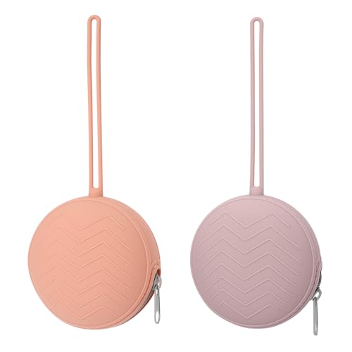 2 Pack Silicone Pacifier Holder Case, BPA-Free Silicone Newborn Pacifier Holder for Baby Boys & Girls, Travel Pacifier Storage Case for Diaper & Strollers (Muted/Lilac) - color: Muted, Lilac
