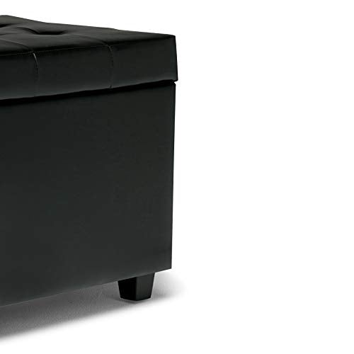 SIMPLIHOME Cosmopolitan Storage Ottoman - 34 inch Wide Upholstered Vegan Leather Rectangle Storage Ottoman Bench in Midnight Black, Transitional Tufted Ottoman for Living Room with Lift-Up Lid - color: Midnight Black