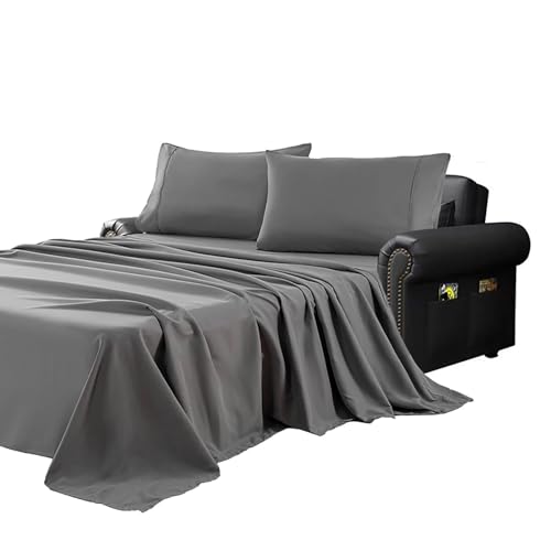 Kingnex Sofa Bed Sheets Queen for Sleeper Sofa Bed with 4-6 Deep Pocket Soft Double Brushed 1800 Microfiber 4 Piece Bedding Set (60"x74"x6") Grey - color: Grey, size: Sleeper Sofa Queen