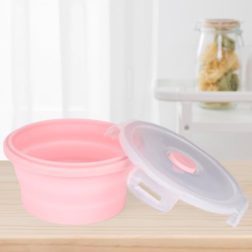 2pcs Collapsible Dog Bowls, Silicone Food & Water Travel Bowl with Lid Portable Expandable Pet Feeding & Drinking Cup/Saucer for Walking, Kennels, and Camping 350ml (Pink) - color: Pink