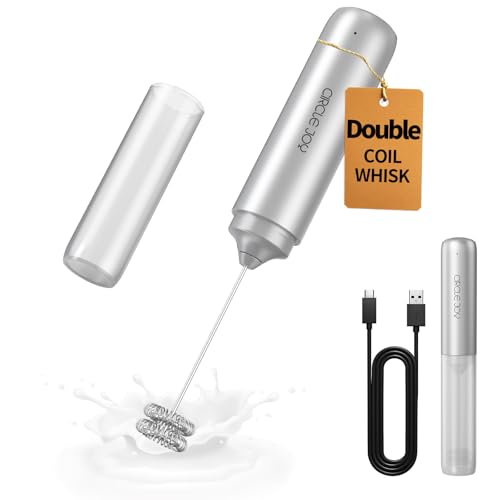 CIRCLE JOY Rechargeable Milk Frother Hanheld, Dual Coil Whisk Head Electric Coffee Frother, Portable Hand Frother Wand Drink Mixer for Matcha Lattes Cappuccino, Kitchen Gifts, Silver - color: Storage Cover Silver, size: Rechargeable