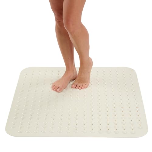 ENKOSI Extra Large Square Non Slip Shower Mat - 31 x 31-inch XL Bathroom Shower Mat - Square Shower Matts for Shower Stall Floors | Secure Suction Cups and Drain Holes (31x31 Pearl White) - color: Pearl White, size: 31" x 31" (Square)