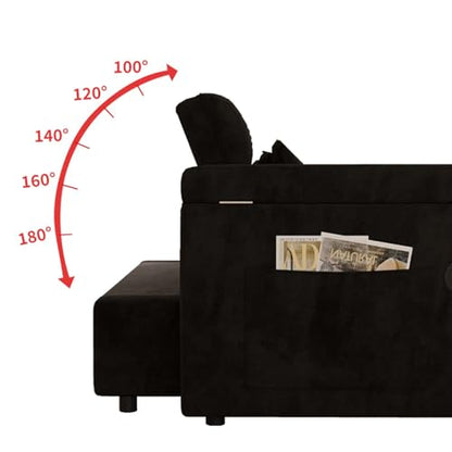 65" Foldable RV Love Seat Sofa, Modern Velvet Pull Out Couch with Table Board and UAB, Convertible Love Seat Sofa Bed with Adjustable Back and Pillow for Living Room, Small Spaces(Black, 2 Seat) - color: Black, size: 2 Seat