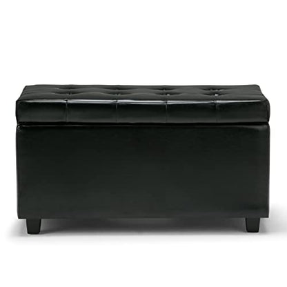 SIMPLIHOME Cosmopolitan Storage Ottoman - 34 inch Wide Upholstered Vegan Leather Rectangle Storage Ottoman Bench in Midnight Black, Transitional Tufted Ottoman for Living Room with Lift-Up Lid - color: Midnight Black
