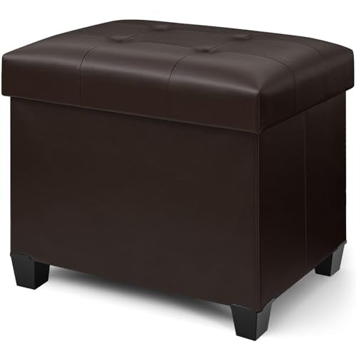 23.6" Ottoman with Storage, Rectangular Storage Ottoman, Faux Leather Ottomans with Legs for Living Room Bedroom Dorm, Brown - color: Brown, Faux Leather, size: 24"D x 17.5"W x 17.7"H