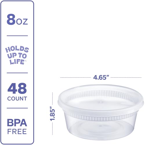 GUSTO 8 oz. Plastic Deli Disposable Food Storage Containers with Airtight Lids - [48 Sets] Slime Containers (Formerly Comfy Package) - size: 8 oz