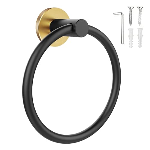 SetSail Towel Holder for Bathroom Wall Stainless Steel Hand Towel Ring Heavy Duty Towel Hanger for Bathroom, Black and Gold - color: Matte Black-gold, size: 1 pack