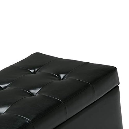 SIMPLIHOME Cosmopolitan Storage Ottoman - 34 inch Wide Upholstered Vegan Leather Rectangle Storage Ottoman Bench in Midnight Black, Transitional Tufted Ottoman for Living Room with Lift-Up Lid - color: Midnight Black