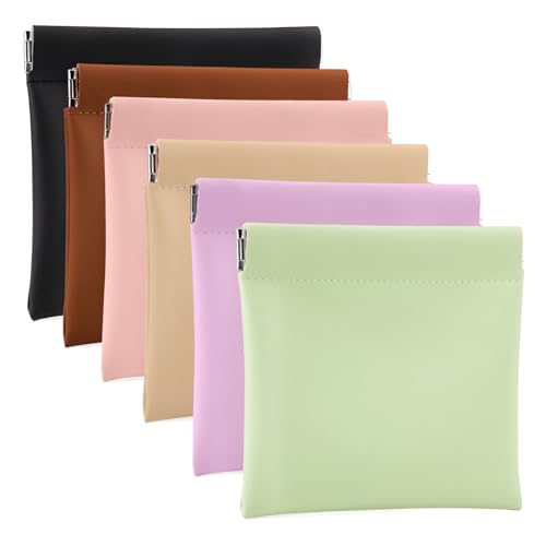 BUSOHA 6 PCS Small Makeup Bag for Purse, Mini Portable Cosmetic Bags for Women, Coin Purse Lipstick Cosmetic Accessories Organizer, Small Travel Kit Storage Pouch - color: Black+Brown+Yellow+Pink+Green+Purple