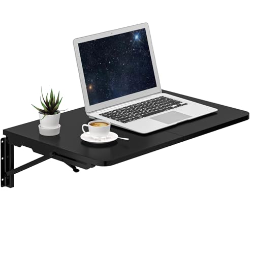 TEAMIX Wall Mounted Folding Table, Black Floating Desk for Small Spaces Laundry Shelf with Heavy Duty Brackets Floating Desk for Garage, Utility Room, Kitchen, Laundry Room - color: Black, size: 22"W x 15.7"D