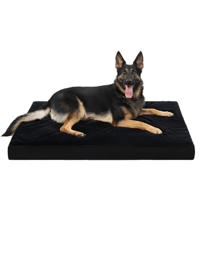 KSIIA Orthopedic Dog Bed Crate Waterproof Pet Mats for Extra Large Dogs Deluxe Plush Washable Pet Bed with Egg Crate Foam & Removable Cover, 47 x 29 Inch, Black - color: Black, size: 47.0"L x 29.0"W x 4.0"Th