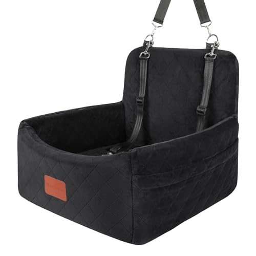 WOOAIDAGG Dog Car Seat for Small Dogs Under 30lbs, Washable Pet Travel Car Bed with Memory Foam,Fully Detachable Cover,2 Storage Pockets & Safety Leash,Non-Slip Bottom(Black) - color: Black