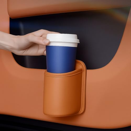 Leather Car Cup Holder, Hanging Automotive Back Seat Bottle Holders, Scratch-Resistant Vehicle Door Drink Holder, Clip-On Auto Organizer Accessories for Soda Cans, Coffee (Orange) - color: Orange