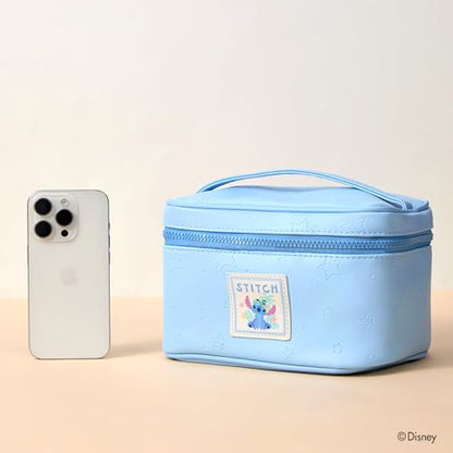 MINISO Disney Stitch Makeup Bag, PU Cosmetic Bag with Handle, Waterproof Travel Pouch, Cute Stitch Storage Organizer for Makeup, Stationery, Jewelry, Ideal Gift for Stitch Fans and Women, Blue