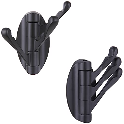 Angle Simple Towel Hook Matte Black 2 PCS, Metal Swivel Folding Robe Hook, Hand Towel Holder, Heavy Duty Clothes Hanger for Bathroom RV Wall Mount - color: Matte Black, size: 2 Pack