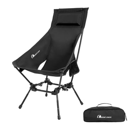 MOON LENCE Folding Portable High Back Camping Chairs for Adults, Adjustable Oversize Lightweight for Beach Hunting Hiking Backpacking (Black)