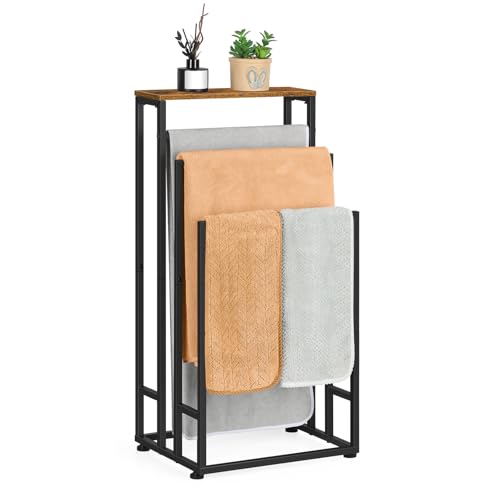 Freestanding Towel Racks for Bathroom 3 Tier Towel Drying Rack Small Standing Towel Rack with Shelf Hand Towel Holder Stand for Bathroom Floor Dorm Laundry Room (Rustic Brown) - color: Brown