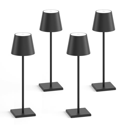 4-Pack LED Rechargeable Table Lamp, Battery Desk lamp 5000mAh Battery Operated Stepless Dimming Modern Portable Table Light for Restaurant/Dinner/Bedroom/Outdoor IP54 Waterproof (Black) - color: Black-3000k, size: 4-Pack