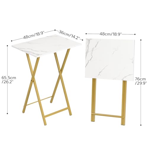 HOOBRO Folding TV Tray Tables, Set of 4 TV Trays with Storage Rack, Industrial Side Table for Eating at Couch, Foldable Snack Table for Small Space, Easy Assembly, Marble and Gold DM50BZ01 - color: Marble + Gold