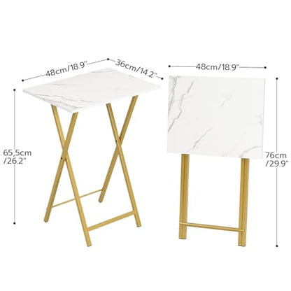 HOOBRO Folding TV Tray Tables, Set of 4 TV Trays with Storage Rack, Industrial Side Table for Eating at Couch, Foldable Snack Table for Small Space, Easy Assembly, Marble and Gold DM50BZ01 - color: Marble + Gold